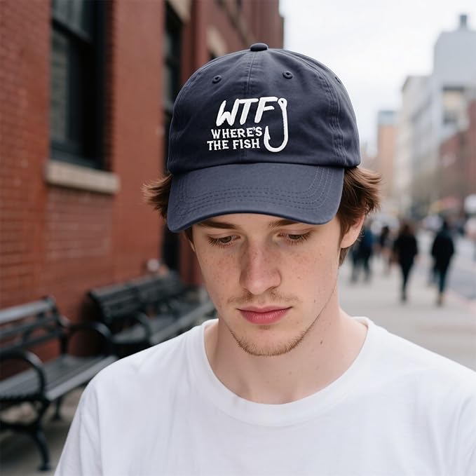 WTF Where's The Fish caps Funny Vintage Cotton Washed Baseball Caps Adjustable Low Profile Dad Hat