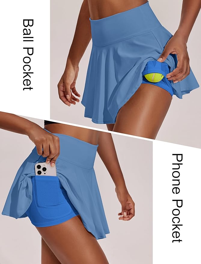PINSPARK Womens Tennis Skirt Pleated Athletic Skirts with Pockets Shorts High Waisted Golf Skort for Workout Pickleball