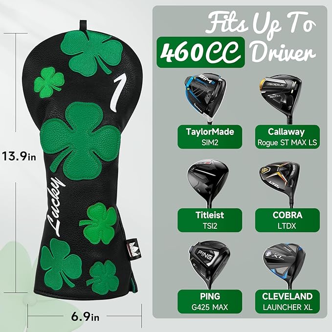 Craftsman Golf Green Lucky Clover Driver Wood Hybrid Headcover Blade Mallet Putter Cover for Scotty Cameron Taylormade Odyssey Also for Custom Version with Your Name Stitched