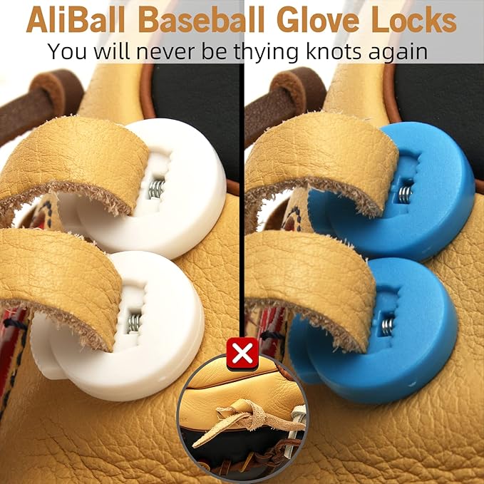 AliBall Glove Locks Baseball, Glove Lace Locks 8 Pack, Never Need Thying Knots Again, Fits All Baseball and Softball Gloves