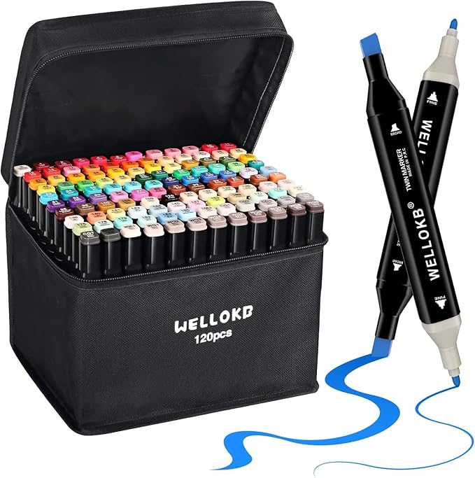 Alcohol Markers, 120 Colors Dual Tip Permanent Art Markers by WELLOKB
