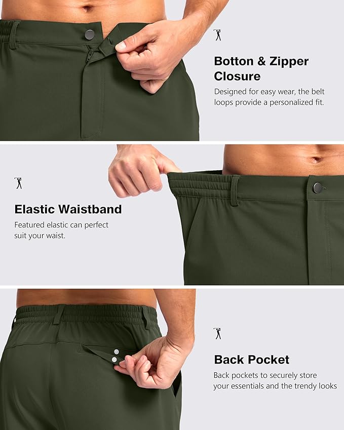 Pudolla Men's Casual Shorts 7"/9"/5" Lightweight Golf Shorts with 3 Pockets Stretch Quick Dry Comfy Work Shorts