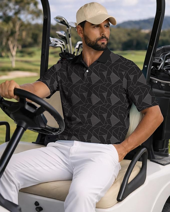 KUYIGO Mens Polo Shirt Quick Dry Moisture Wicking UPF 40+ Performance Printed Short Sleeve Summer Tennis Golf Shirt