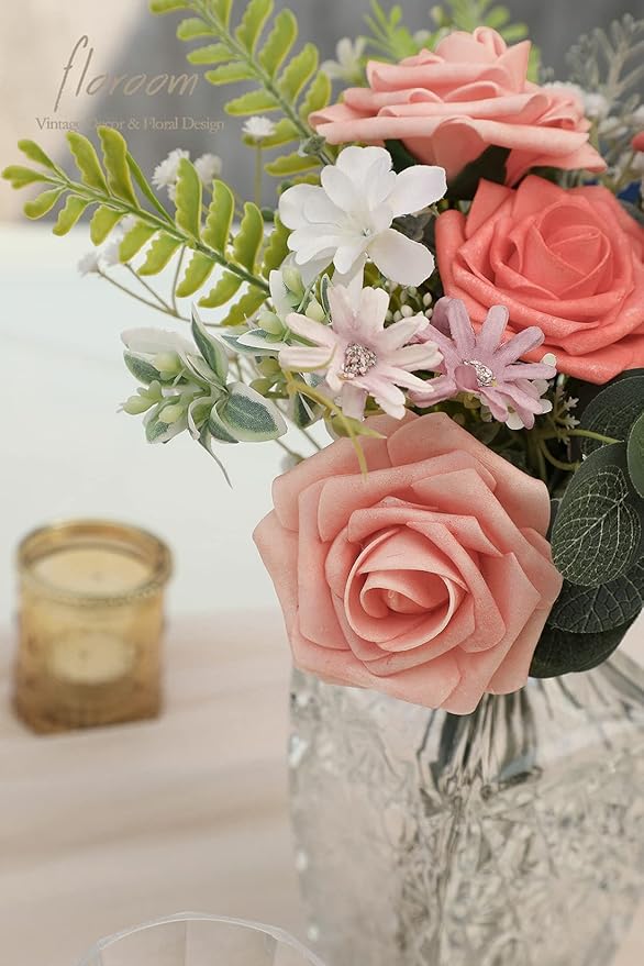 Floroom Artificial Flowers 50pcs Real Looking Mixed Living Coral Foam Fake Roses - Image 5