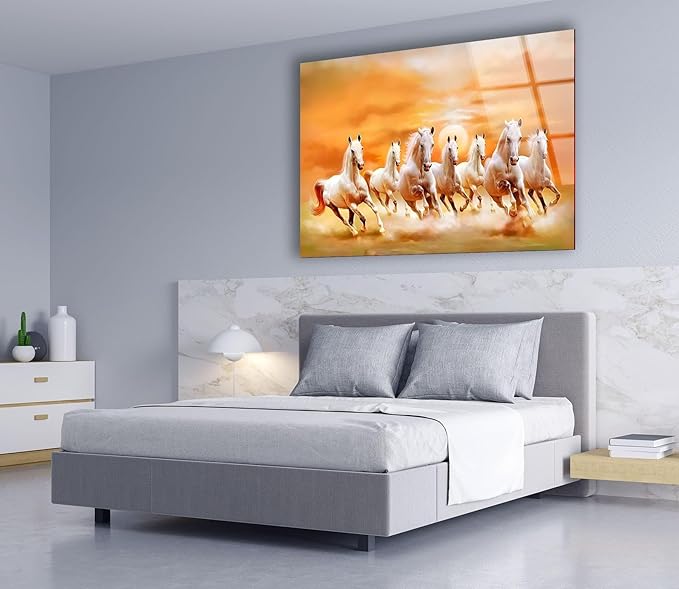My Photostation.com Round 24'' White Horses Running on Sunset Glass Wall - Image 4