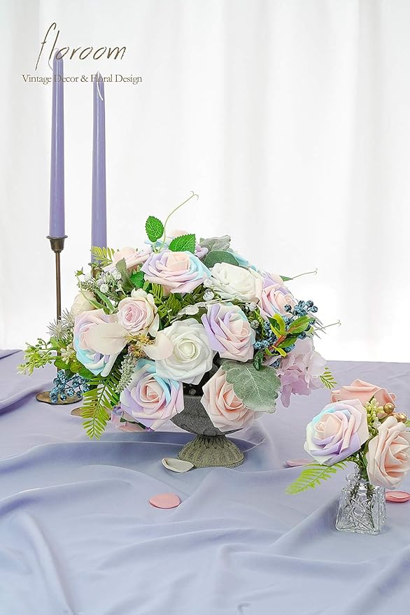 Floroom Artificial Flowers 25pcs Real Looking Whimsical Blush Foam Fake Roses - Image 4