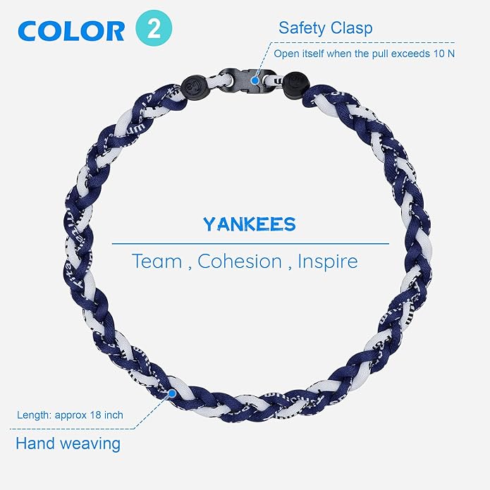 3 pcs Baseball Rope Necklaces, League Team Colors Braided Necklace, Baseball Team Gifts