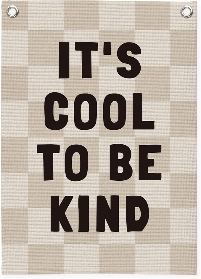 Kids Room Decor Linen Canvas Banner, It's Cool to Be Kind, Baby Nursery Decor by Unknown