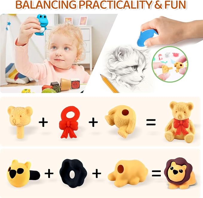36Pcs Animal Erasers Kids Desk Pets Pencil Erasers 3D Puzzle Bulk Mini Animal - Image 5