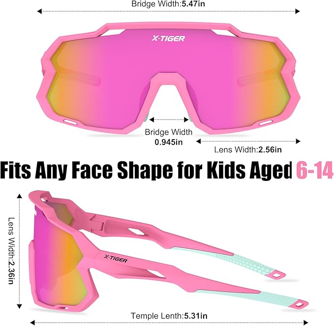 X-TIGER Kids Sunglasses Polarized Youth Baseball Sunglasses for 8-14 boys girls UV400 Sports Softball Cycling Glasses