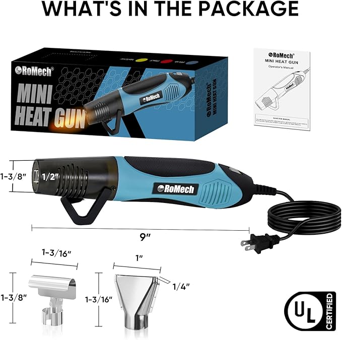 ROMECH 350W Heat Gun with 2 Nozzles, Dual Temp Heat Gun 400°F-660°F, Fast Heat - Image 4