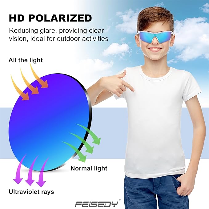 FEISEDY Kids Teens Baseball Polarized Sunglasses Sports TR90 Frame Boys Girls Cycling B2454
