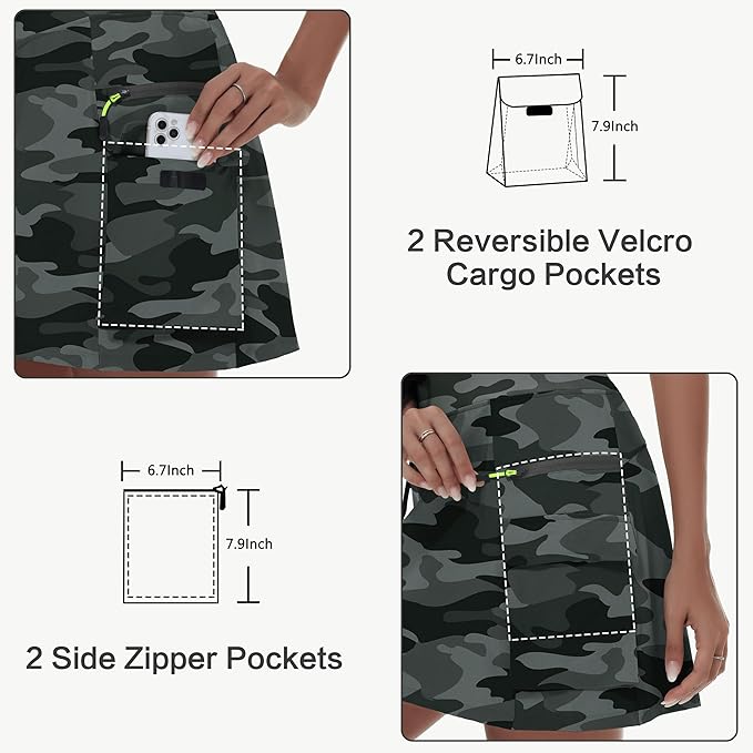 MIVEI Skorts for Woman - Hiking Cargo Skorts with Zipper Pockets, High Waisted Quick Dry Golf Workout, Dressy Casual