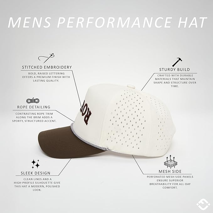 Funky Junque Performance Waterproof Golf Rope Hat – Cool Breathable Workout 5 Panel Snapback Cap for Men