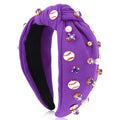 Baseball Headbands for Women Crystal Baseball Embellished Wide Top Knot Headband for Women Game Day Hair Accessories (Purple)