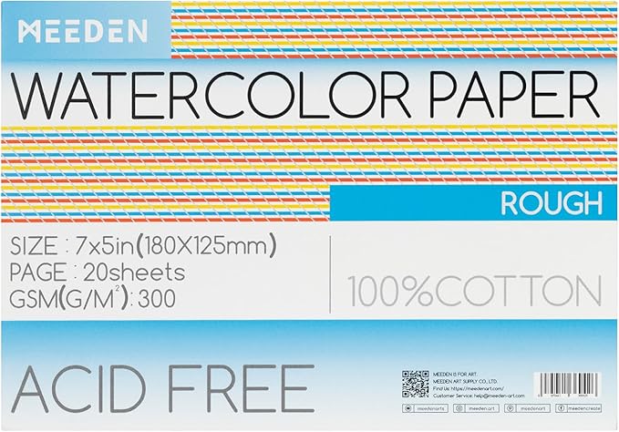 MEEDEN Watercolor Paper Block, 100% Cotton Watercolor Paper Pad of 20 Sheets by MEEDEN