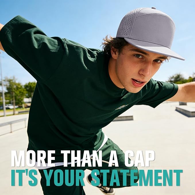 AOPREL Flat Brim Baseball Cap for Men Adjustable Water-Resistant Performance Hat with Breathable Laser Perforated