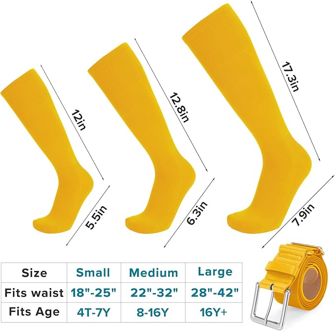 Baseball Socks and Belt Combo for Youth Adult - Softball Sock and Belt for Boys and Girls (2 Pairs of Socks & 1 Belt)