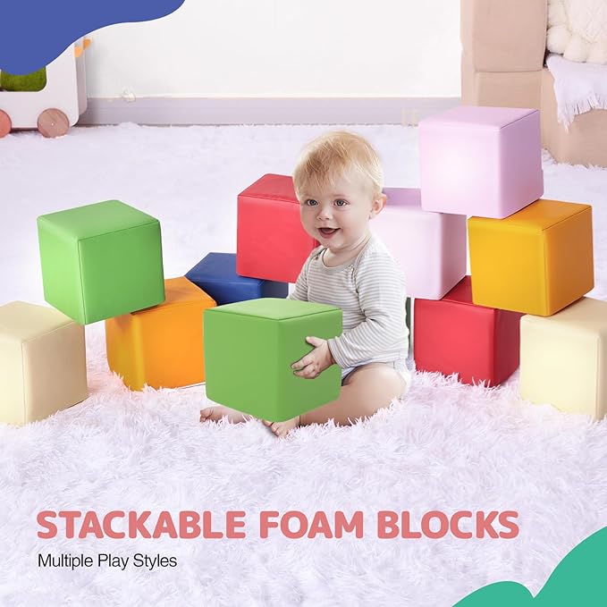 Foam Building Blocks for Kids: 12-Pieces PU Leather Colorful Foam Blocks - Image 8