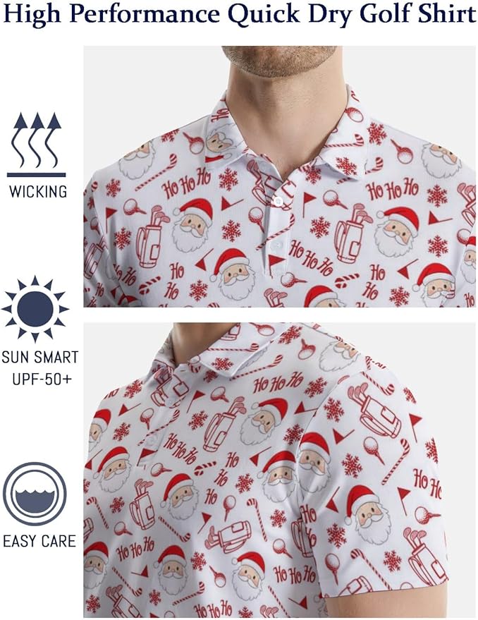 HUURAY Funny Golf Polos for Men Funny Print Short Sleeve Shirts Quick Dry Polo Shirts Hawaiian Shirt Performance Golf Outfits