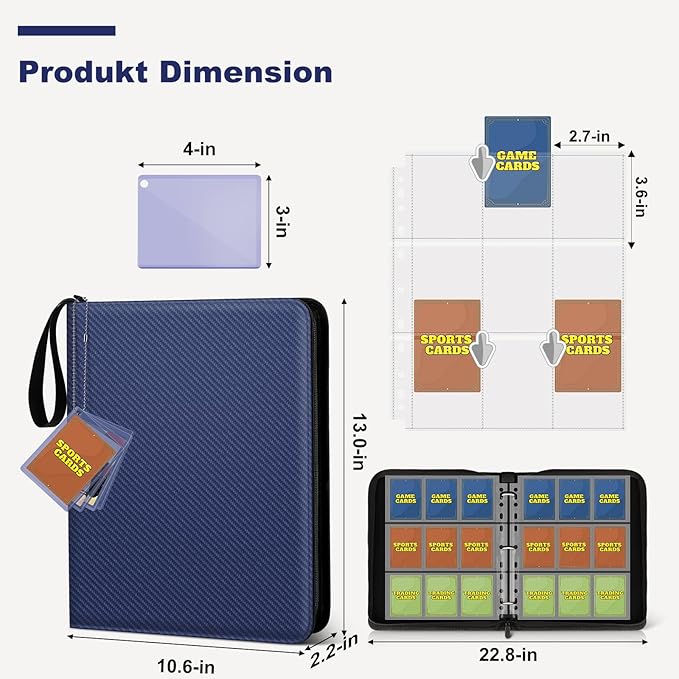 Mlikero Trading Card Binder, 9 Pocket Card Binder with Card Display Design, 720 Double Sided Pocket Collection Card Albums Fit for MTG, TCG, and Sports Cards(Blue)