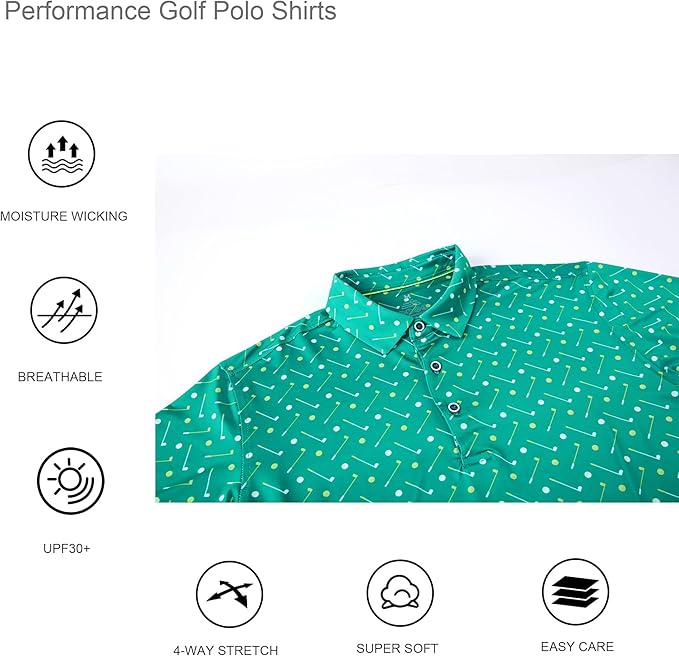 Alex Vando Mens Golf Shirt Moisture Wicking Quick-Dry Print Performance Polo Shirts for Men