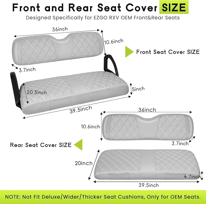 Golf Cart Seat Cover Front and Rear Set of 2 Fit EZGO RXV OEM Ordinary Cushion No Nails Required Easy to Install & Clean Gray Vinyl Leather Seat Covers
