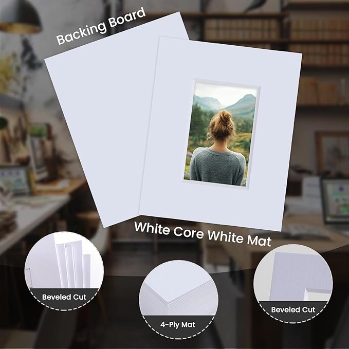 Falling in Art 5 Pack Acid Free 8x10'' White Picture Mats Board Show Kit - Image 4