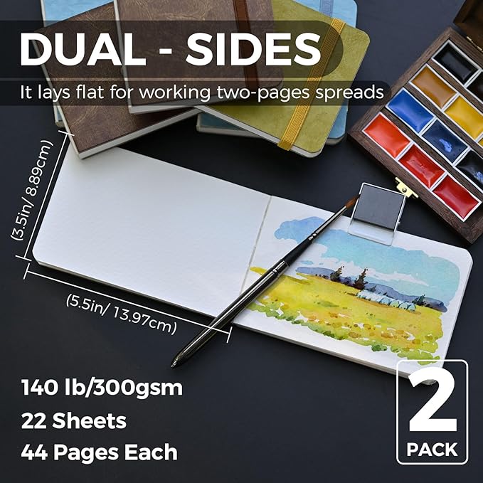 Funto Watercolor Paper Journal 2-Pack, 44 Pages Each, 100% Cotton Cold Press - Image 2