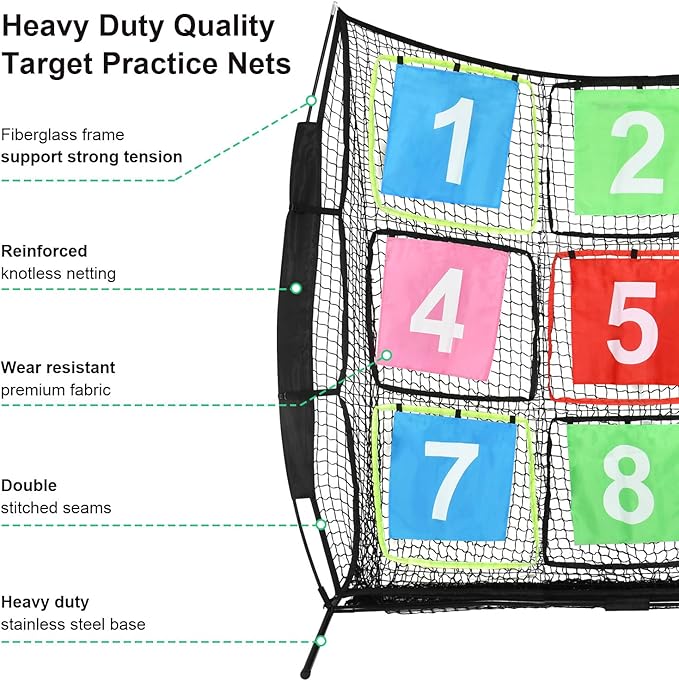 Disc Golf Net Portable Disc Training Net with 9 Target Multifunctional Practice Net Disc Golf Target Net for Backyard Indoor Outdoor Game,7ft x 7ft