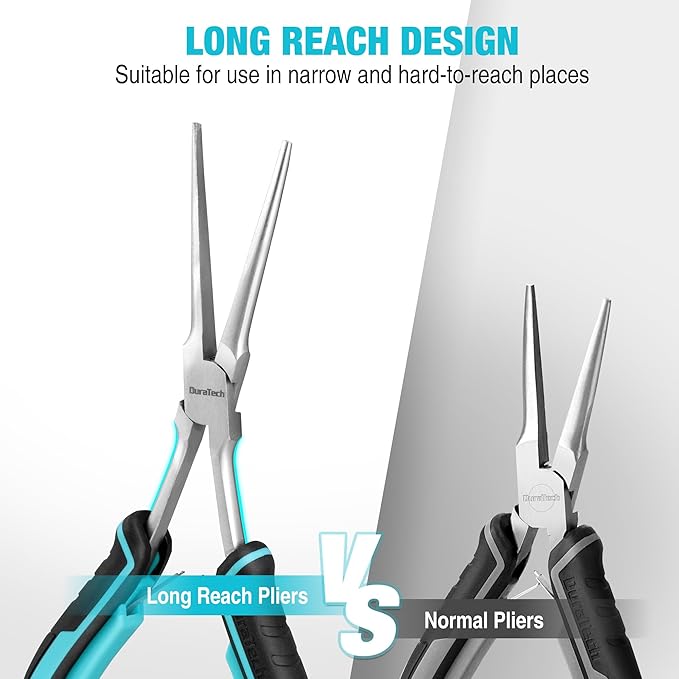 DURATECH 2PCS 7" Long Reach Needle Nose Pliers Set, Long Nose Pliers & Bent - Image 8