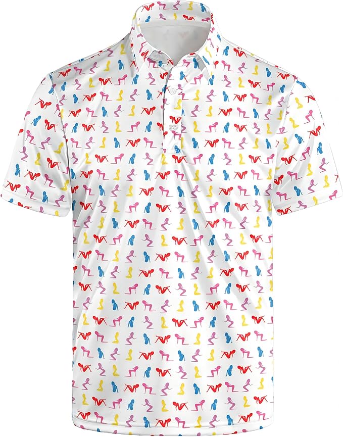 Golf Polo Shirts for Men Funny Print Short Sleeve Golf Shirts Performance Golf Polos