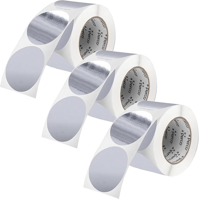 Perco Metallic Silver 3" Round Circle Dot Sticker Labels by Perco