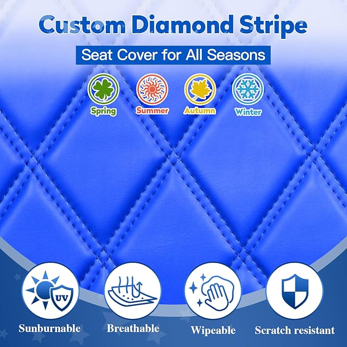 NOKINS Golf Cart Seat Covers Fit EZGO TXT RXV Freedom Liberty Express Premium Front Seat Cushion, Golf Cart Accessories Replacement Premium Front Seat Covers, No Stapler (Blue&Black)