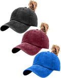 Womens Vintage Washed Distressed Baseball-Cap with Ponytail Hole Sport Golf Hat