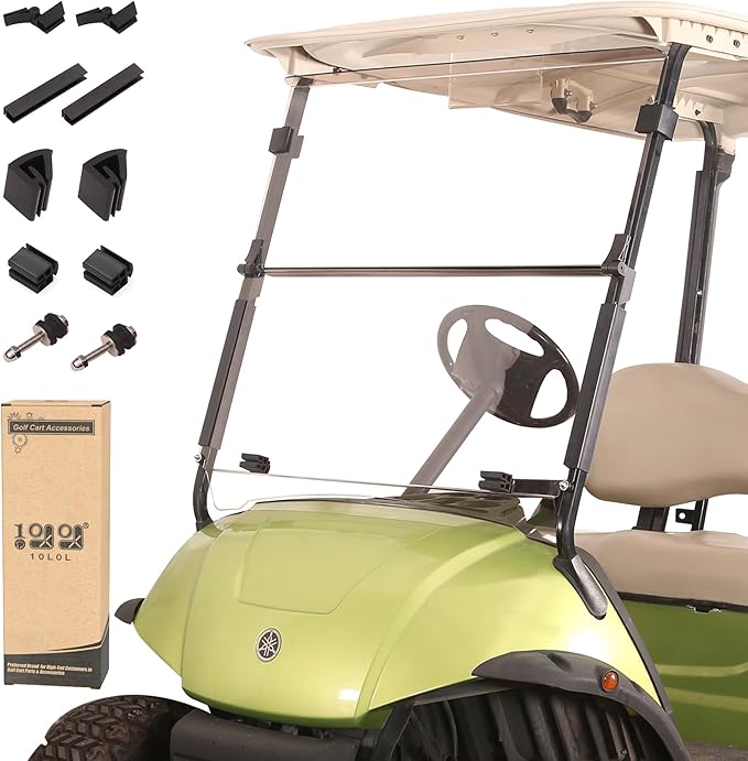 10L0L Golf Cart Folding Windshield for Yamaha G29/Drive 2007-2016 Gas & Electric, 4mm Clear Polycarbonate Windshield, Fold-Down Design with Heavy-Duty Hinges, UV & Impact Resistant, No-Drill Install