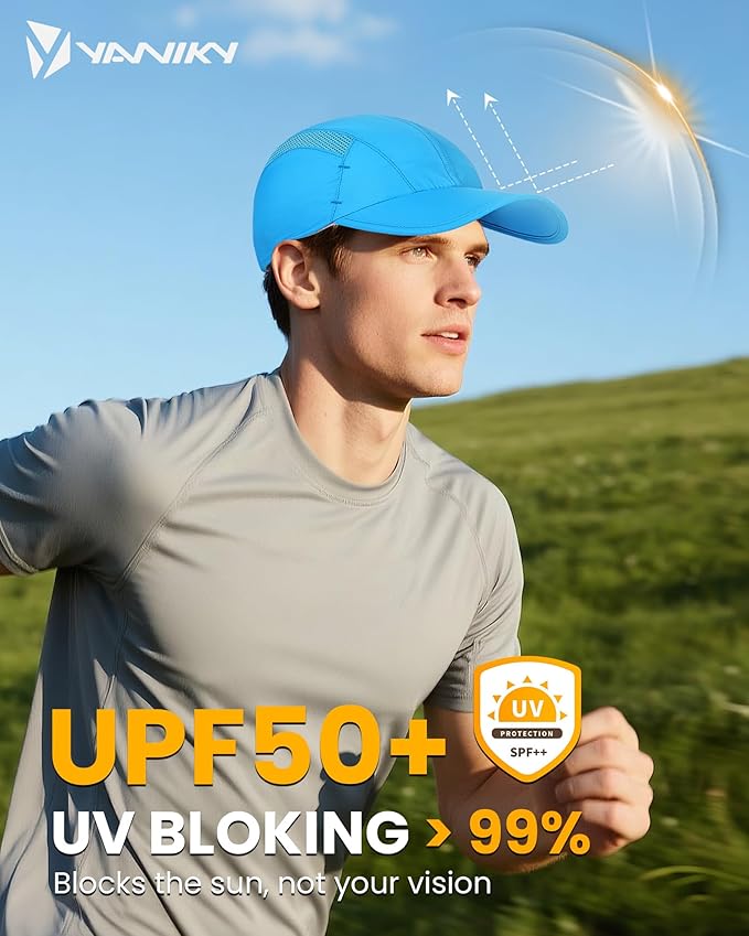 YANIKY Quick-Dry Running Hat for Men & Women Cooling Hat UPF 50+ Thin Baseball Cap Lightweight Breathable Mesh Sport Hats