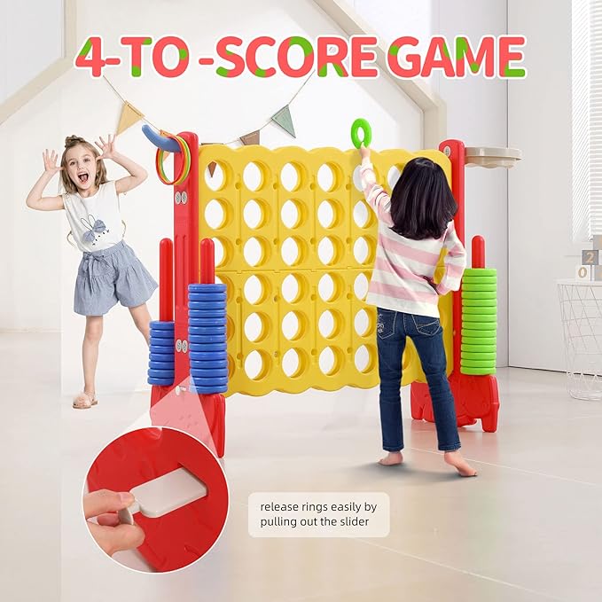 UNICOO Giant 4-in-A-Row with Carry Bag, Ring Toss, Basketball Hoop - Image 6