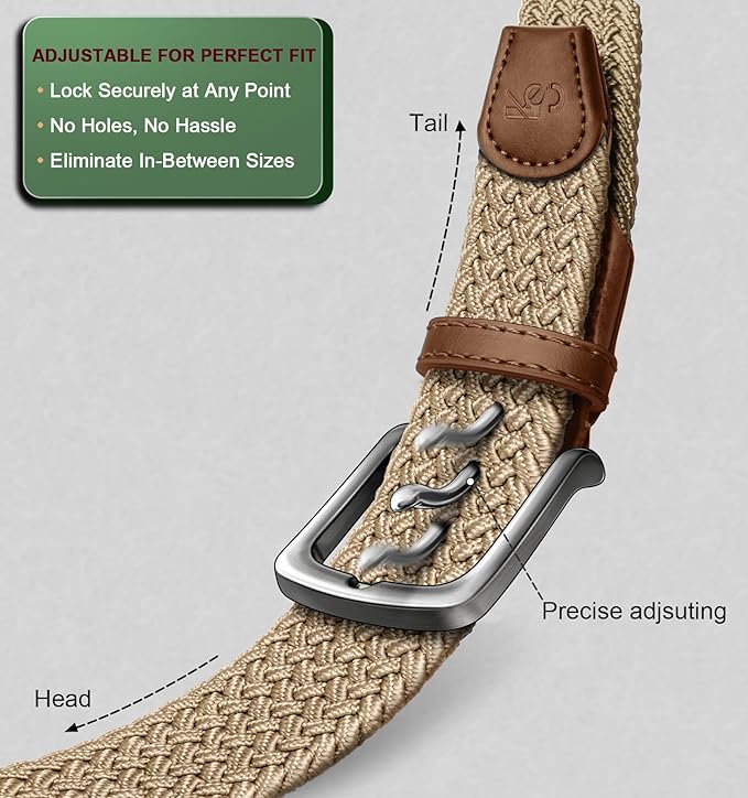 KEMISANT Men's Golf Belt 2 Pack-Braided Woven Stretch Belt for Gift Men Casual Jeans Sports Work 1 3/8"