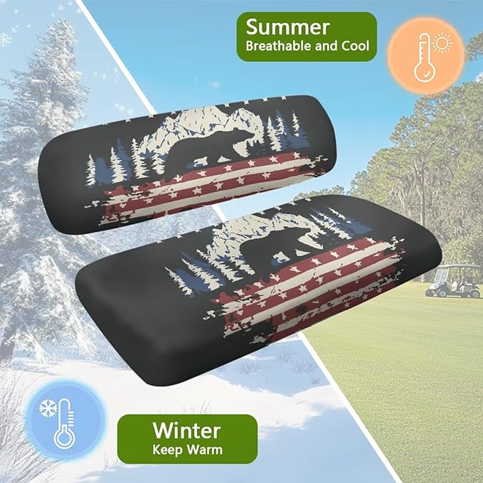 Yewatlles American Flag Bear Cart Seat Covers for Club Car,Golf Carts Ordinary Front Seats,Breathable Washable Polyester Cloth Renew Your Golf Cart