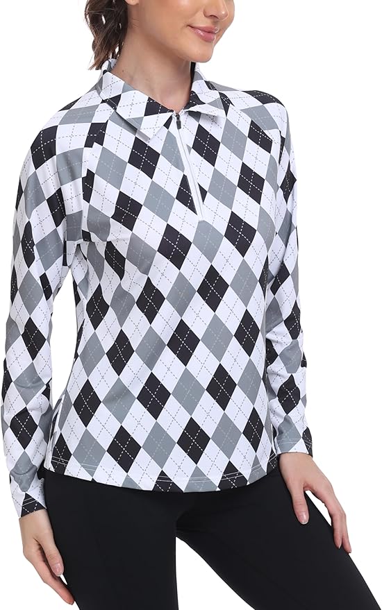 MoFiz Women's Golf Polo Shirt Long Sleeve Collared 1/4 Zip Stretch Soft Athletic Tops for Tennis Hiking & Outdoor Sports
