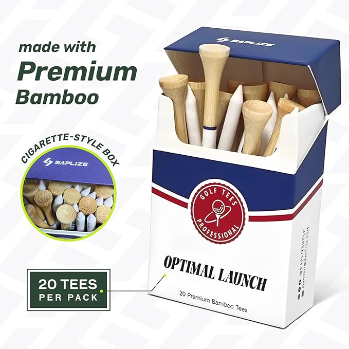 SAPLIZE Bamboo Golf Tees Pack of 100 or 150, Four Size Options (3-1/4", 2-3/4", 2-1/8", 1-1/2"), Stable and Reliable Golf Tees, Available in Natural Color