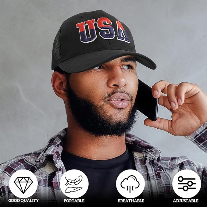 American Flag Patriotic Baseball Cap | Embroidered USA Flag 100% Cotton Adjustable Hat for Men & Women