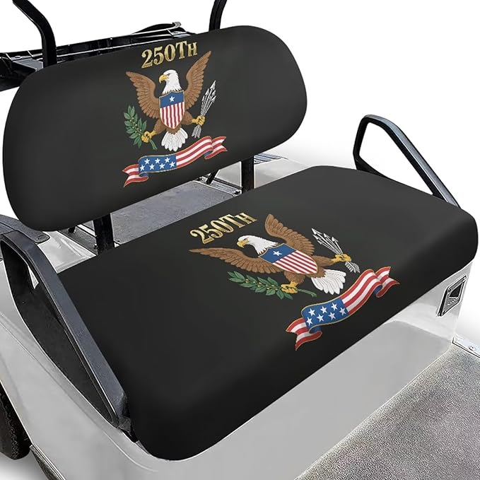 Yewatlles Two Piece Golf Cart Seat Towel Cover with Holes Outdoor Sports Club Car Seat Blanket Protector Portable Car Accessories 250th Retro American Flag Graphic