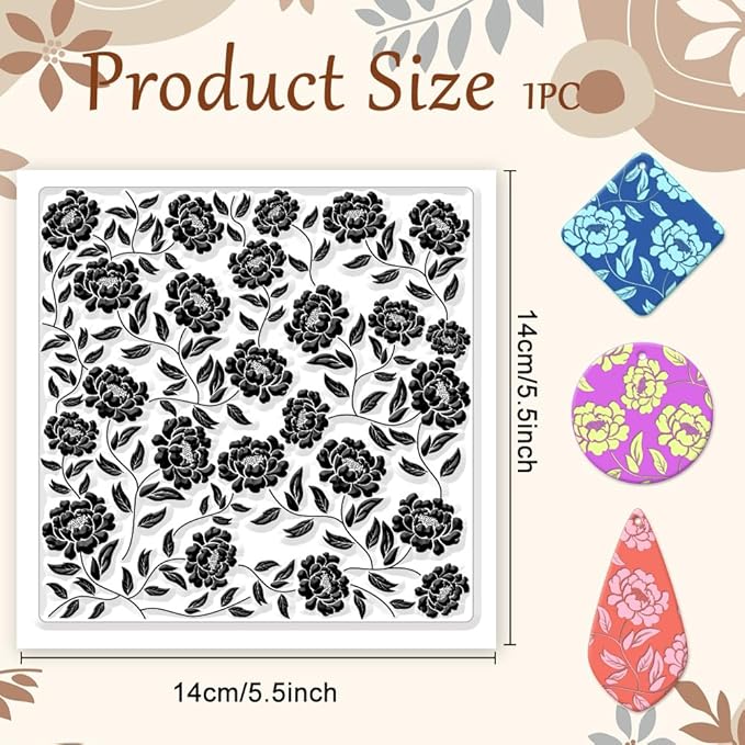 CHGCRAFT Peony Polymer Clay Texture Sheets Peony Silicone Clay Texture Stamp - Image 2