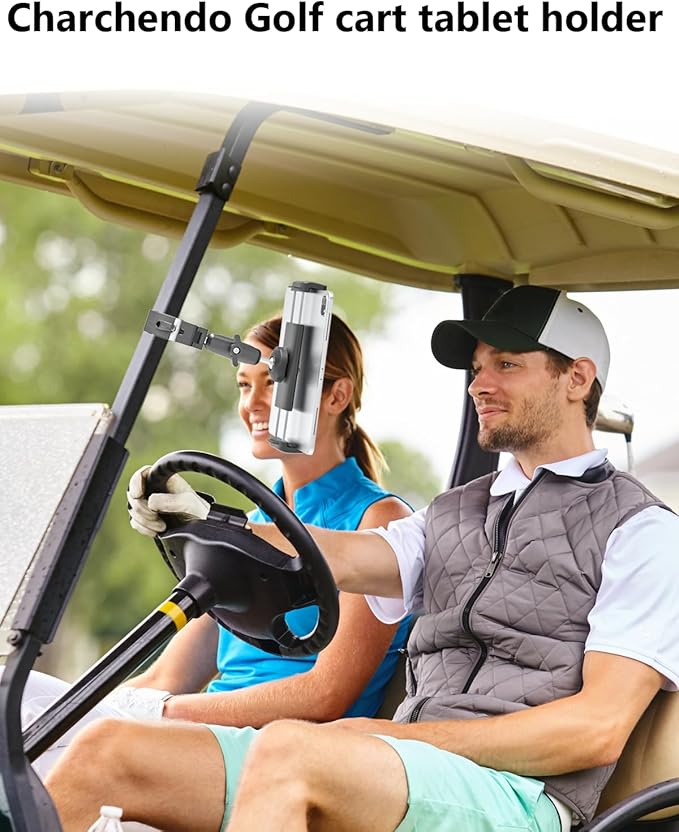 Charchendo Pro Golf Cart Series Tablet Mount - Heavy Duty Clamp for 1.1"-1.8" Tubes/Pipes, Tablet Holder with Anti-Slip Silicone, Perfect for ZGO/Club Car/Other Golf Carts, for 4-13in Devices
