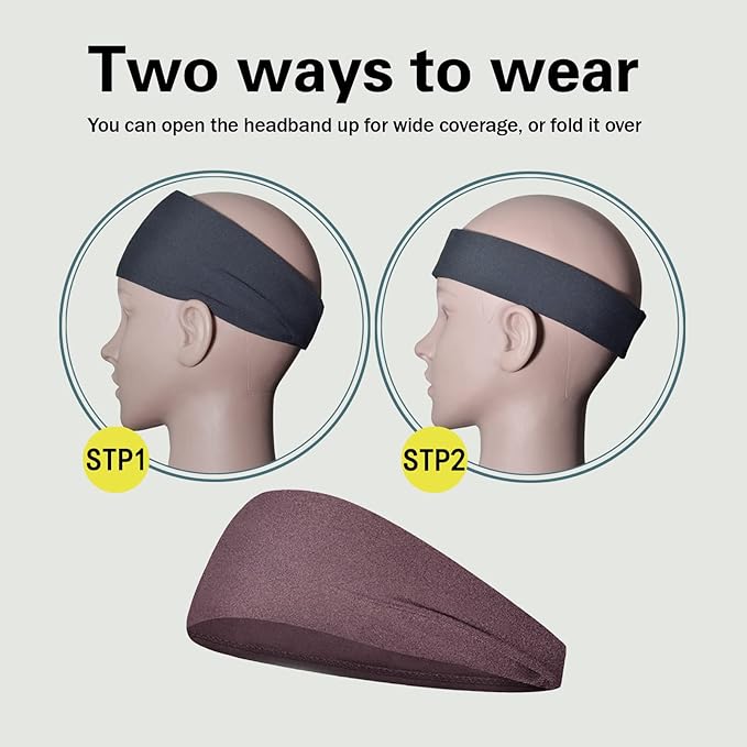 Pilamor Sports Headbands for Men (5 Pack),Moisture Wicking Workout Headband, Sweatband Headbands for Running,Cycling,Football,Yoga,Hairband for Women and Men