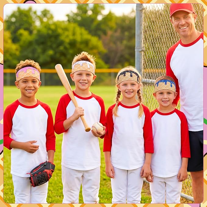 Ice Cream Baseball Headbands Sports Elastic Sweatbands Workout Hairbands for Youth Teen Adult Football Basketball Gym Party Favors