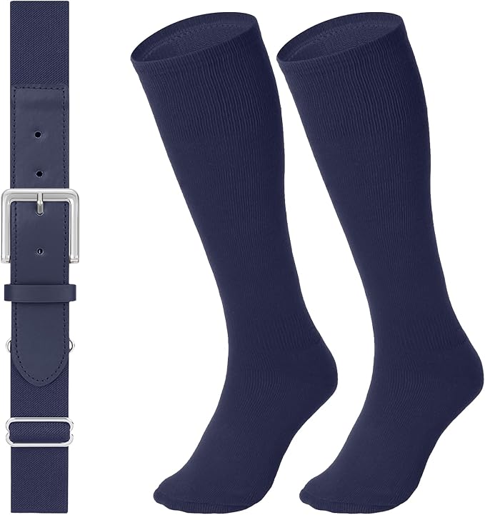 LEACOOLKEY Baseball Belt and Socks Combo Set Adjustable Softball Socks and Elastic Belt for Youth and Adult