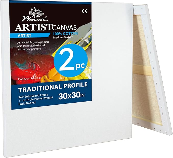 PHOENIX 30x30 Inch 2 Pack Artist Canvas by PHOENIX